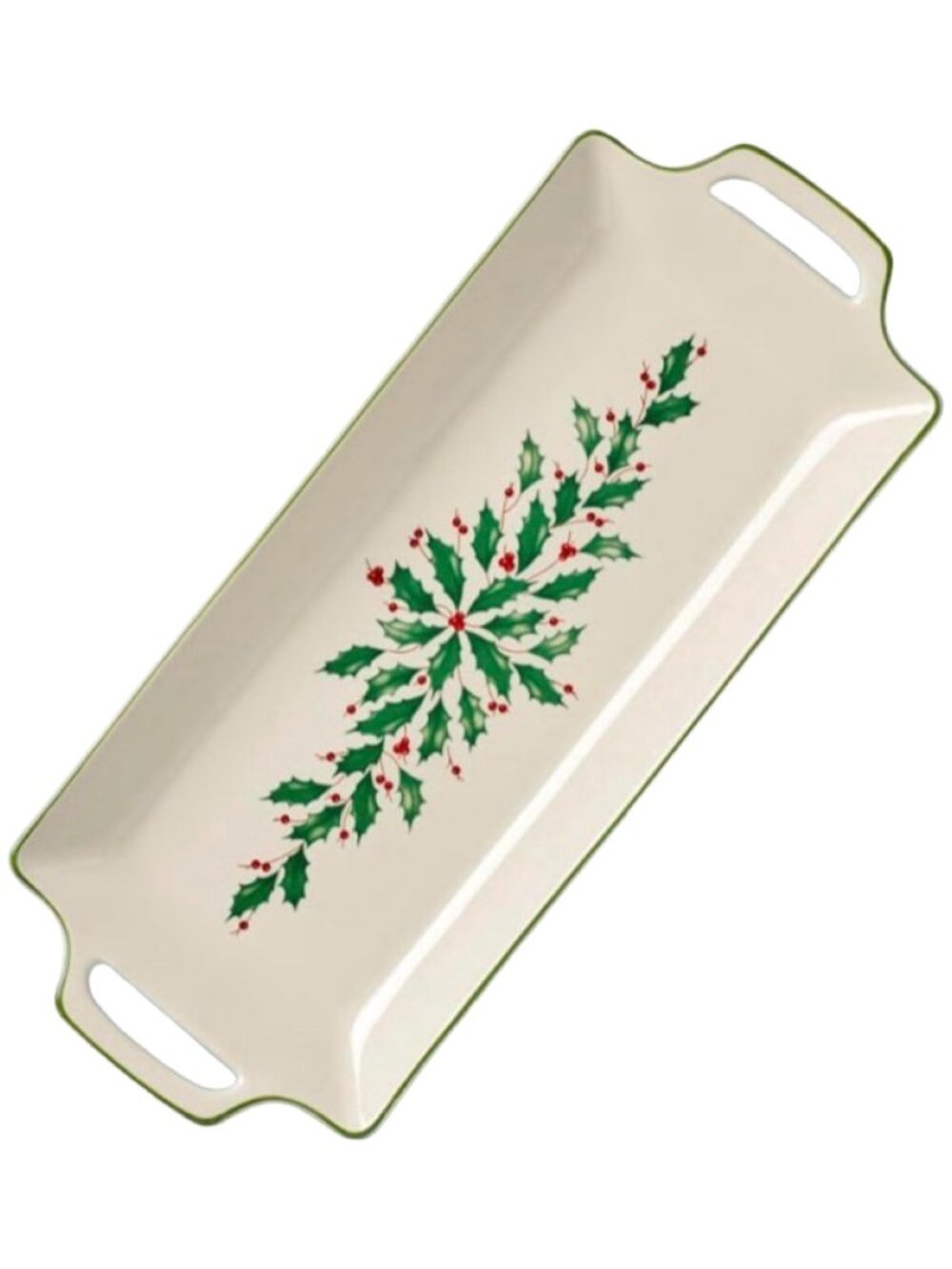 Lenox Holiday Ivory Christmas Porcelain Hors D'Oeuvres Serving Tray.
